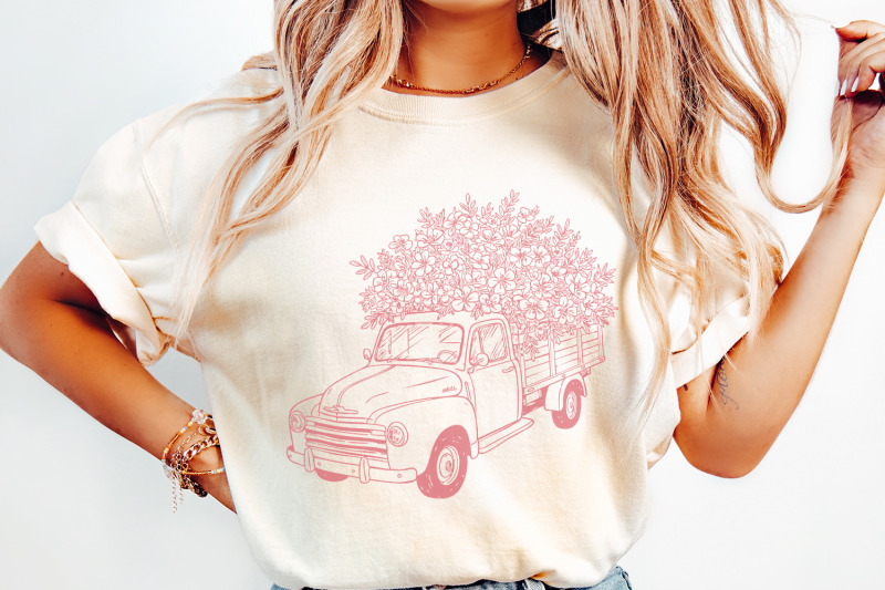 pink-floral-vintage-farm-truck-png-cottagecore-flower-pickup-illustra