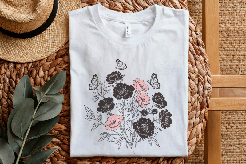 floral-bouquet-png-pink-and-black-wildflowers-with-butterflies-clipar