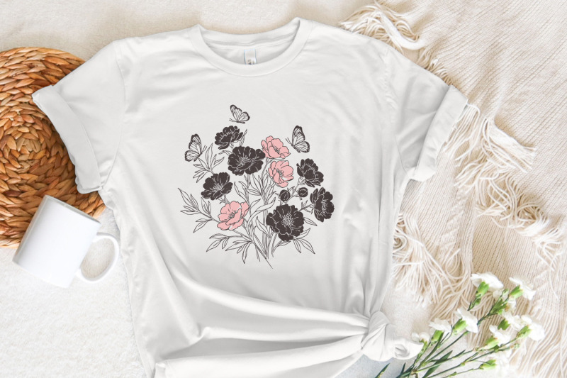 floral-bouquet-png-pink-and-black-wildflowers-with-butterflies-clipar