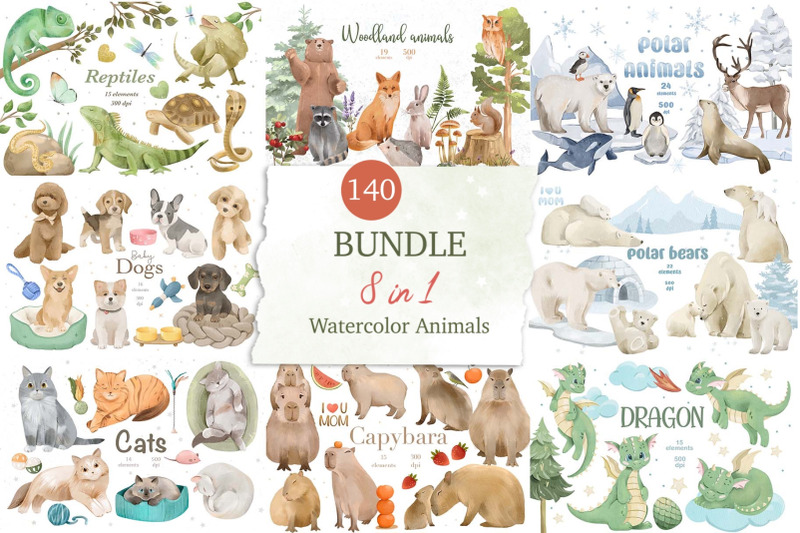 watercolor-animals-bundle-8-in-1