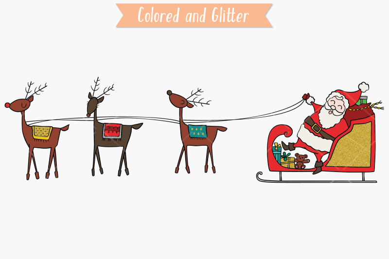 santa-claus-sleigh-amp-rudolf-reindeer-hand-drawn-christmas