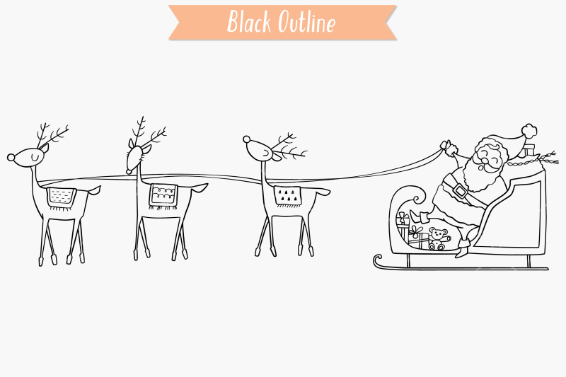 santa-claus-sleigh-amp-rudolf-reindeer-hand-drawn-christmas