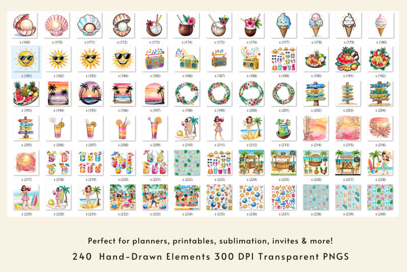 tropical-summer-clipart-bundle-240-hand-drawn-pngs