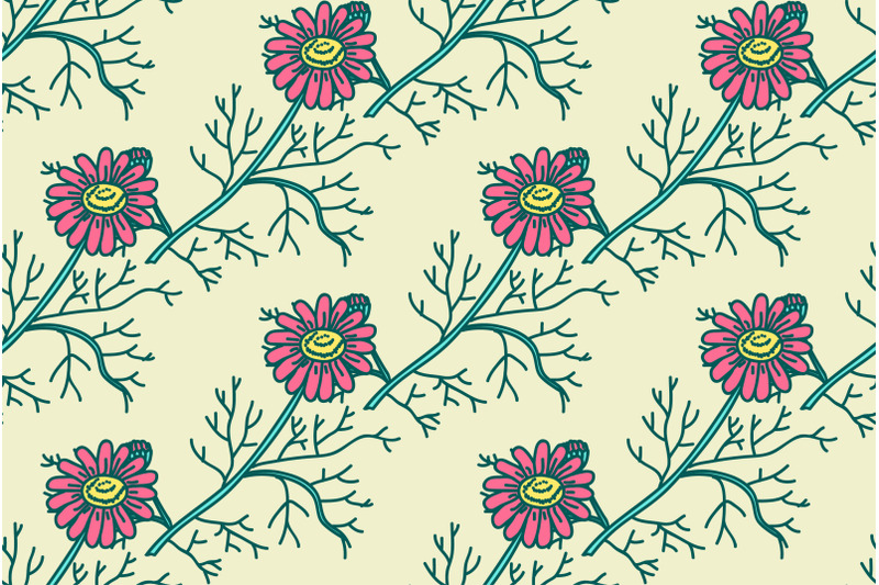 botanical-floral-seamless-pattern-with-pink-daisy-flowers-vector-illus