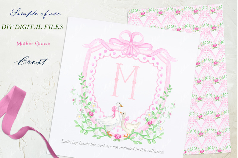 mother-goose-pink-watercolor-crest