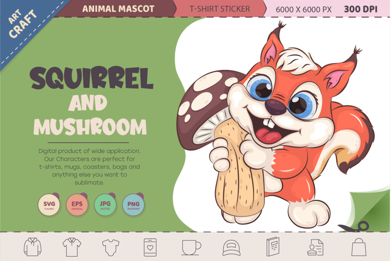 cartoon-squirrel-and-mushroom-t-shirt-png-svg