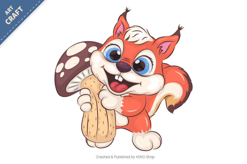 cartoon-squirrel-and-mushroom-t-shirt-png-svg