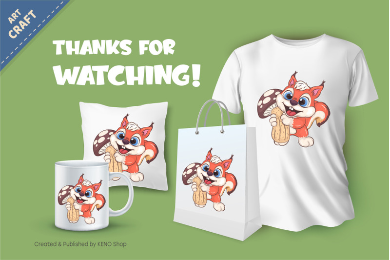 cartoon-squirrel-and-mushroom-t-shirt-png-svg
