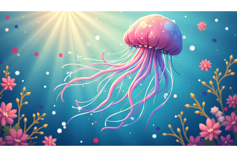 a-cartoon-jellyfish-floating-gracefully-with-shimmering-tentacles