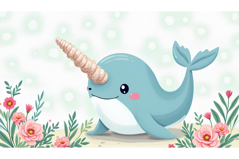 a-cartoon-narwhal-decorating-its-tusk-with-seashells