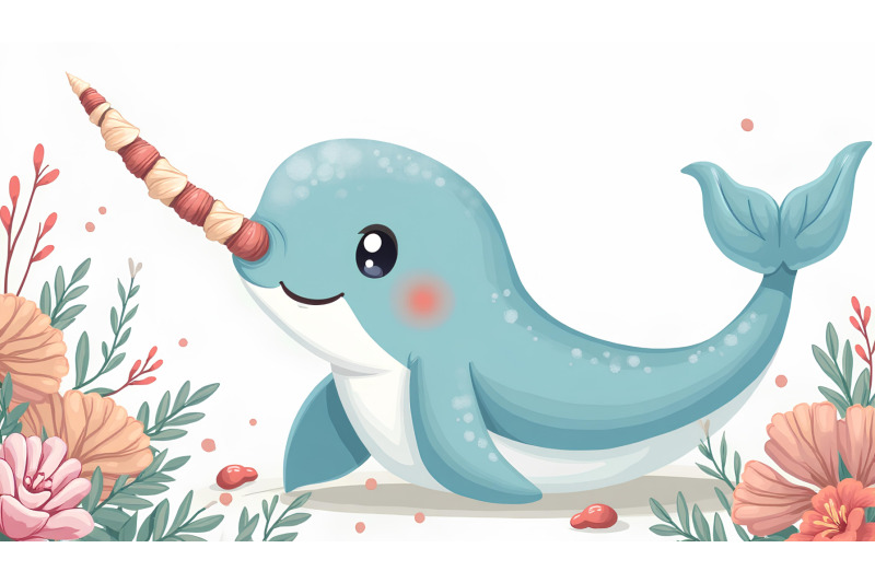 a-cartoon-narwhal-decorating-its-tusk-with-seashells