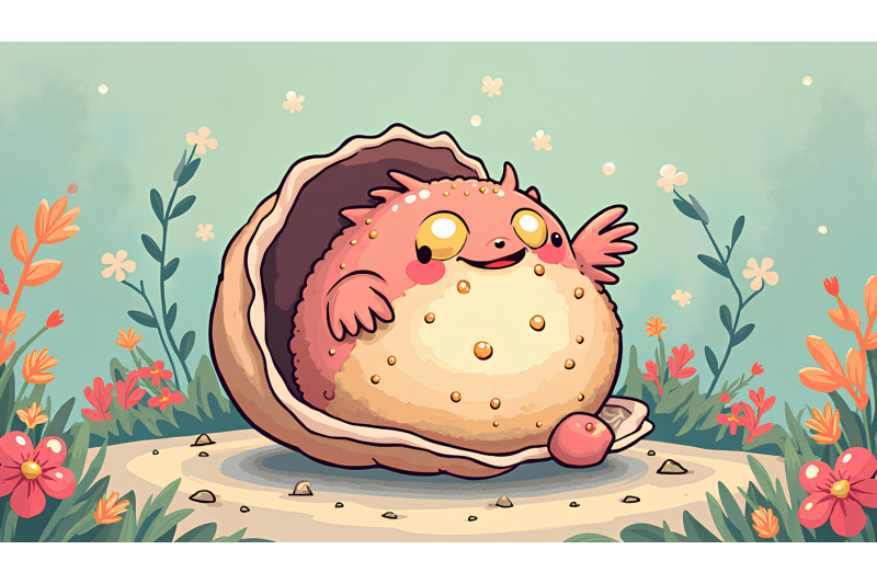 a-cartoon-pufferfish-trying-to-fit-into-a-small-shell
