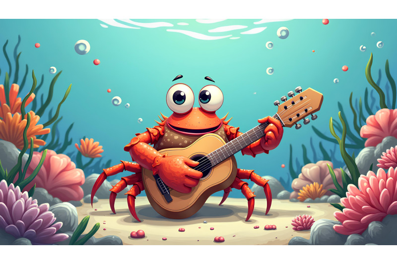 a-funny-cartoon-crab-playing-a-small-guitar-under-the-sea