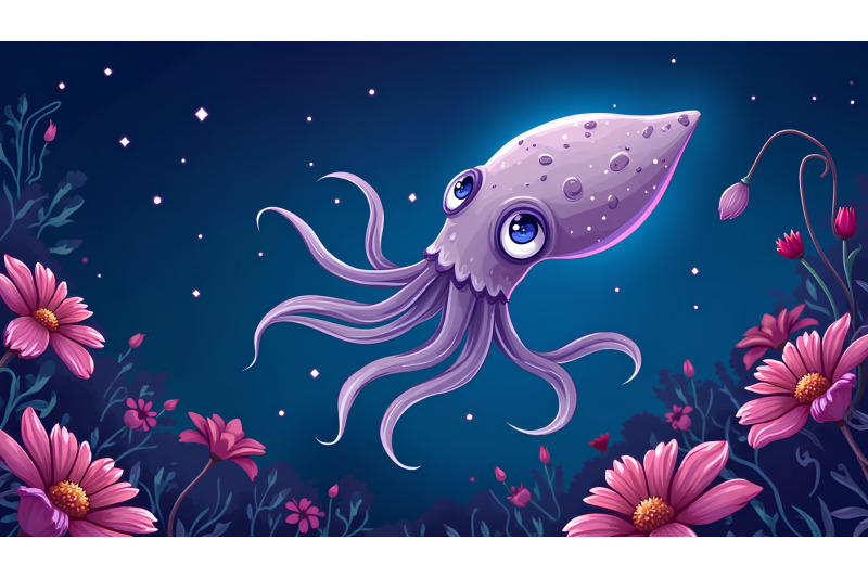 a-glowing-cartoon-squid-swimming-through-the-twilight-zone