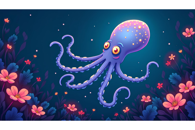 a-glowing-cartoon-squid-swimming-through-the-twilight-zone