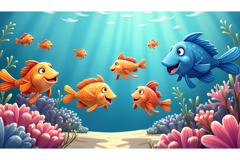 a-group-of-cartoon-fish-having-a-dance-party-near-coral