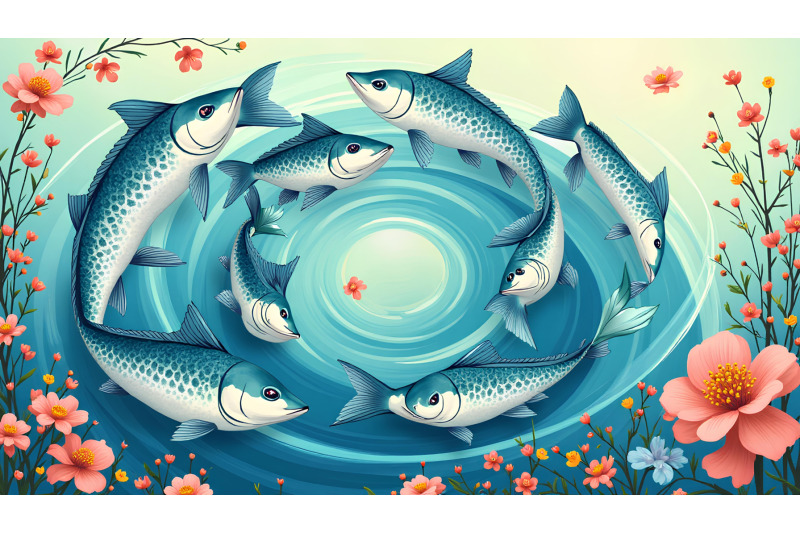 a-group-of-cartoon-fish-swimming-in-circles-forming-a-whirlpool