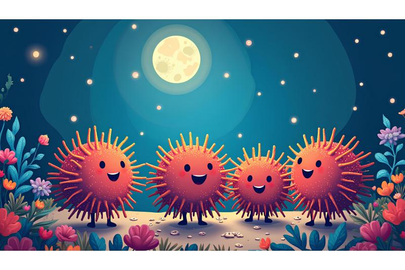 a-group-of-cartoon-sea-urchins-dancing-under-the-moonlight