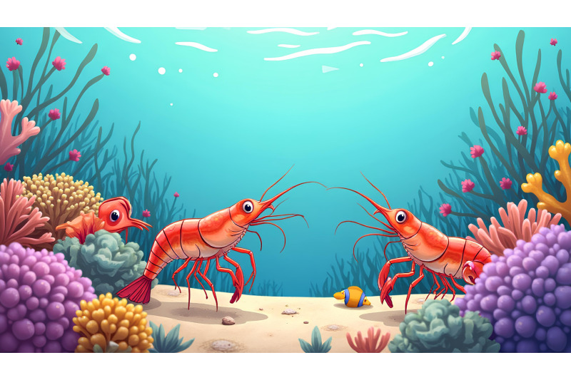 a-group-of-cartoon-shrimp-cleaning-a-coral-reef