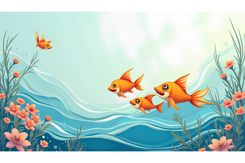 a-group-of-tiny-cartoon-fish-riding-a-sea-current-together