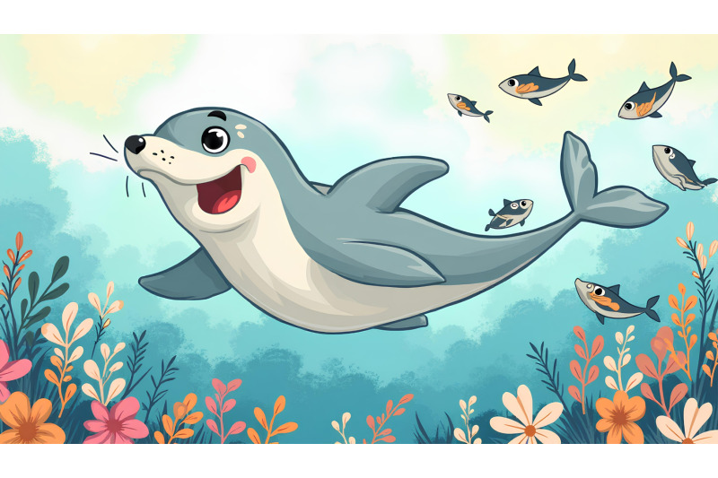 a-playful-cartoon-sea-lion-chasing-a-school-of-small-fish