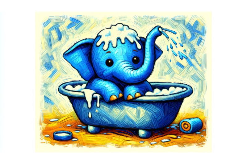 blue-elephant-bath-impressionist-style