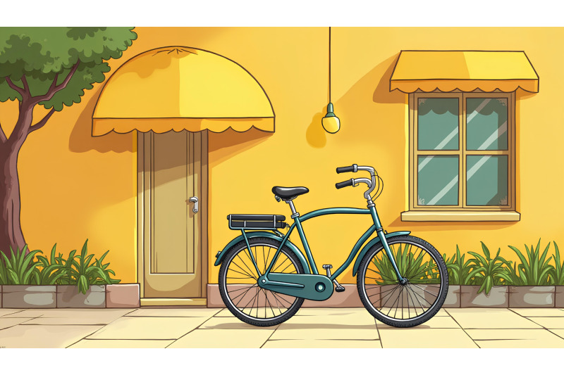 bicycle-leaning-near-a-vintage-cafe-art-deco