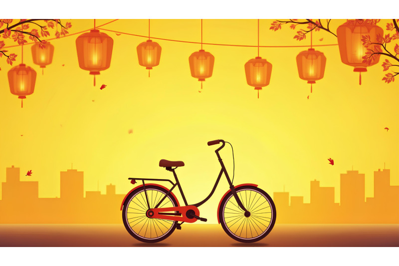 bicycle-under-floating-paper-lanterns-digital-art