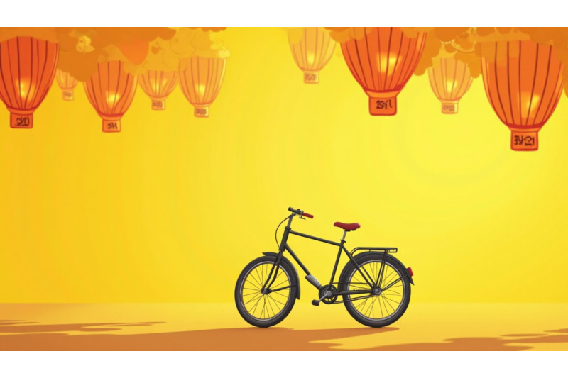 bicycle-under-floating-paper-lanterns-digital-art