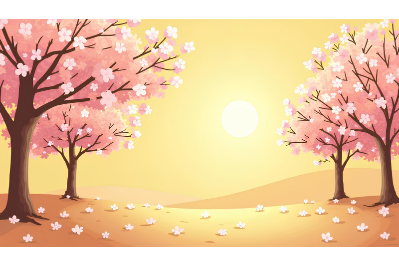 blossoming-cherry-trees-in-golden-light-pastels