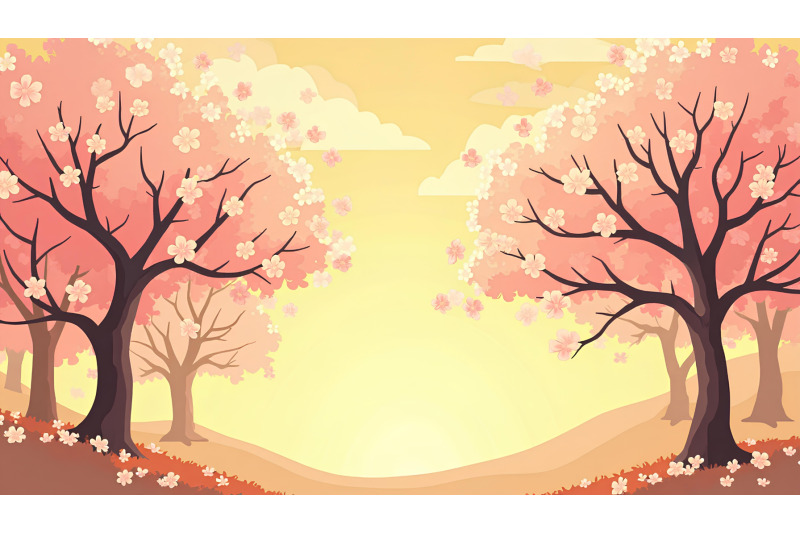 blossoming-cherry-trees-in-golden-light-pastels