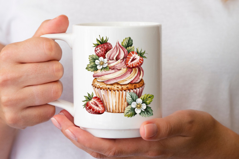 strawberry-cupcake-watercolor-clipart-high-quality-png