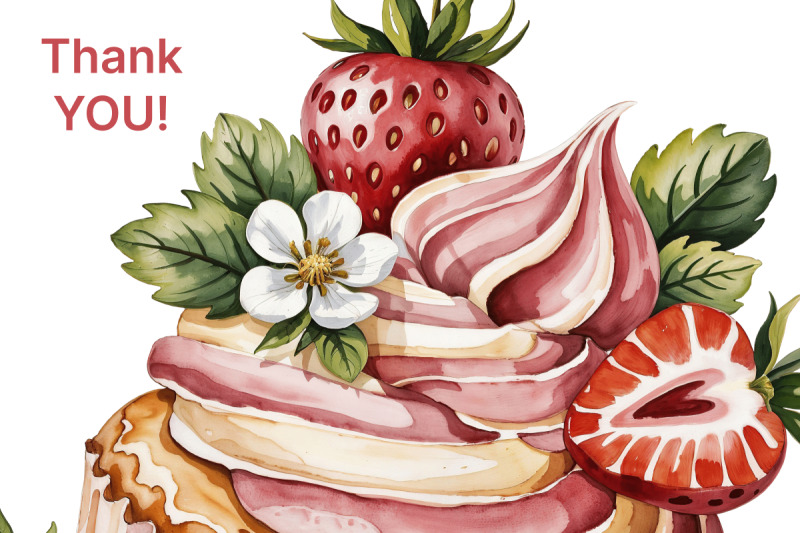 strawberry-cupcake-watercolor-clipart-high-quality-png