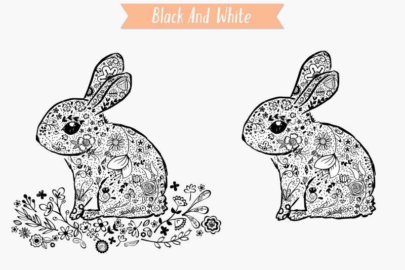 floral-bunny-with-wreath-hand-drawn-rabbit-tattoo-outline