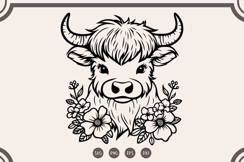 floral-highland-cow-svg-highland-cow-with-flower-clipart