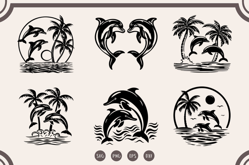 dolphin-svg-bundle-beach-sunset-palm-trees-sea-life-svg