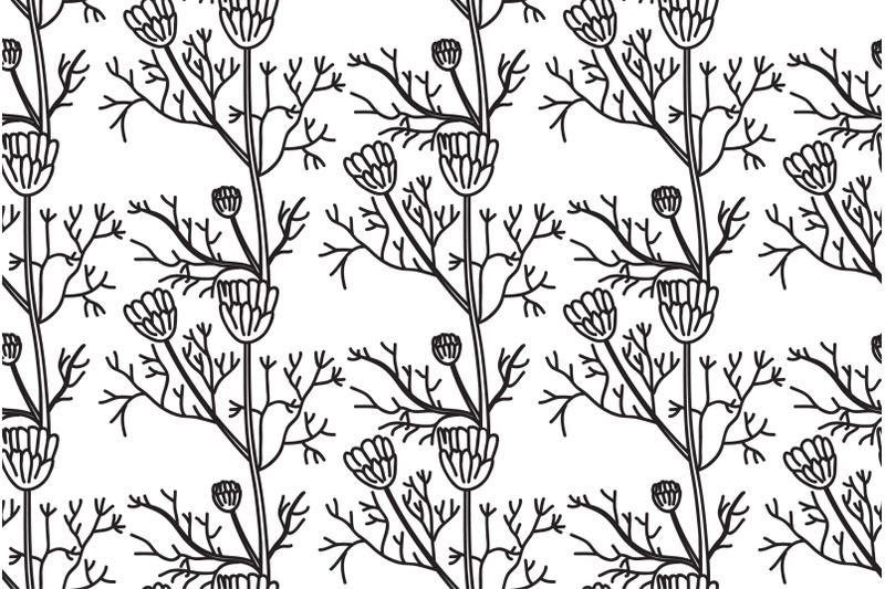 line-art-botanical-seamless-floral-pattern-with-daisy-flowers-vector