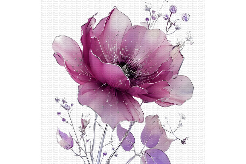 3-magenta-plum-silver-flowers-watercolor-clipart-bundle-wedding-flowe