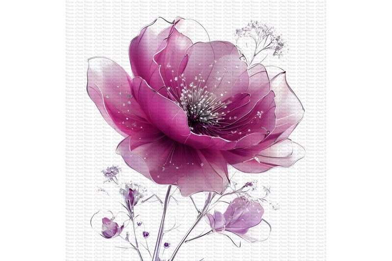 3-magenta-plum-silver-flowers-watercolor-clipart-bundle-wedding-flowe