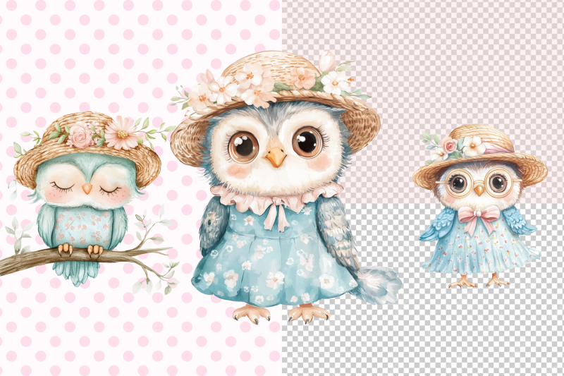 springtime-watercolor-owls