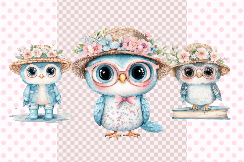 springtime-watercolor-owls
