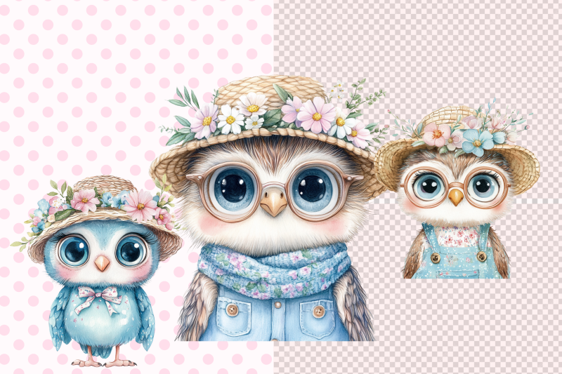 springtime-watercolor-owls
