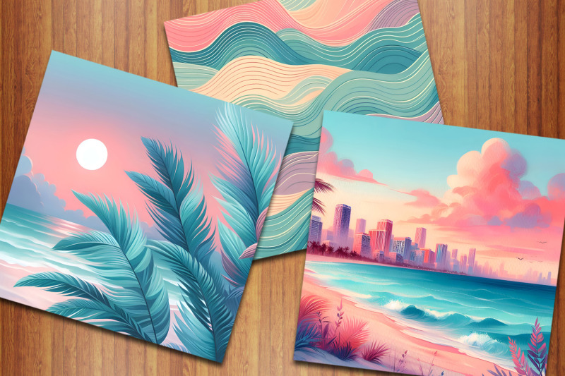 miami-sunset-backgrounds-beach-digital-papers-summer-scrapbook-paper