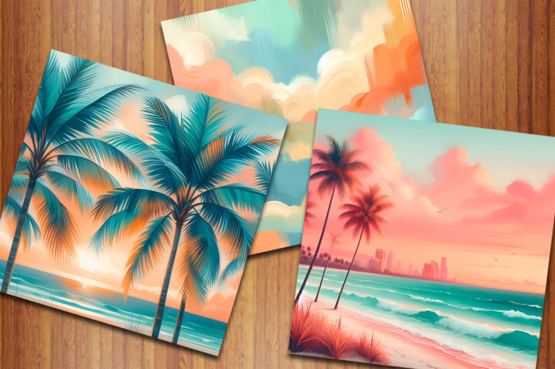 miami-sunset-backgrounds-beach-digital-papers-summer-scrapbook-paper