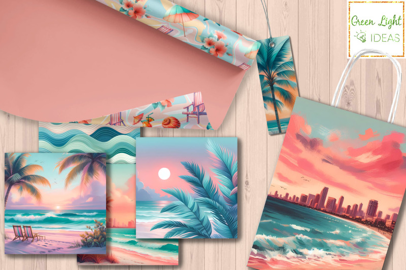 miami-sunset-backgrounds-beach-digital-papers-summer-scrapbook-paper