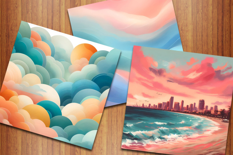 miami-sunset-backgrounds-beach-digital-papers-summer-scrapbook-paper