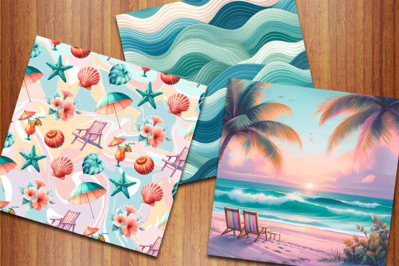 miami-sunset-backgrounds-beach-digital-papers-summer-scrapbook-paper
