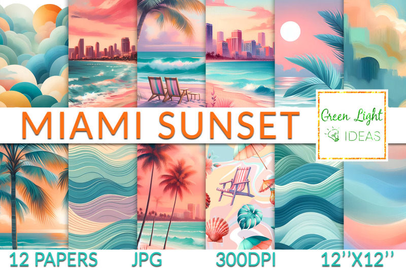 miami-sunset-backgrounds-beach-digital-papers-summer-scrapbook-paper