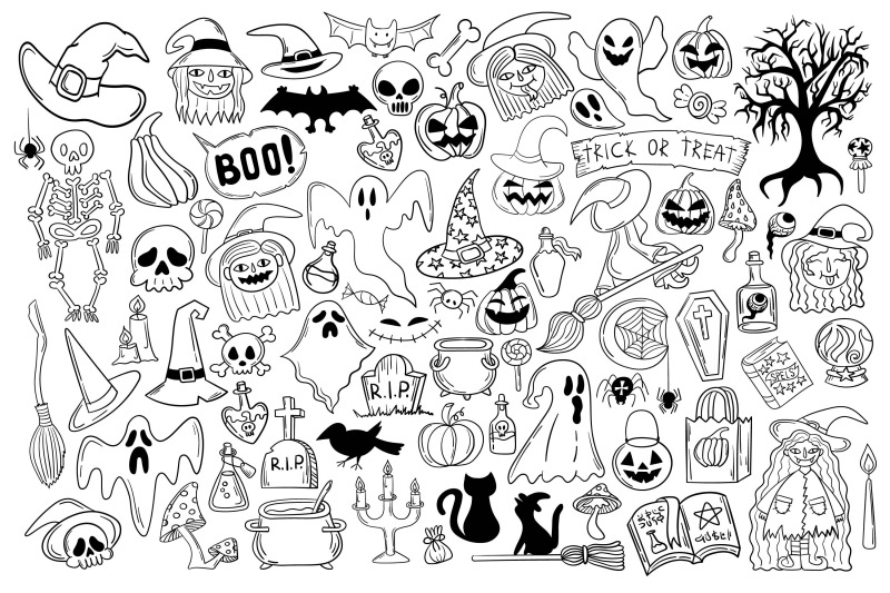 halloween-doodle-clipart-set