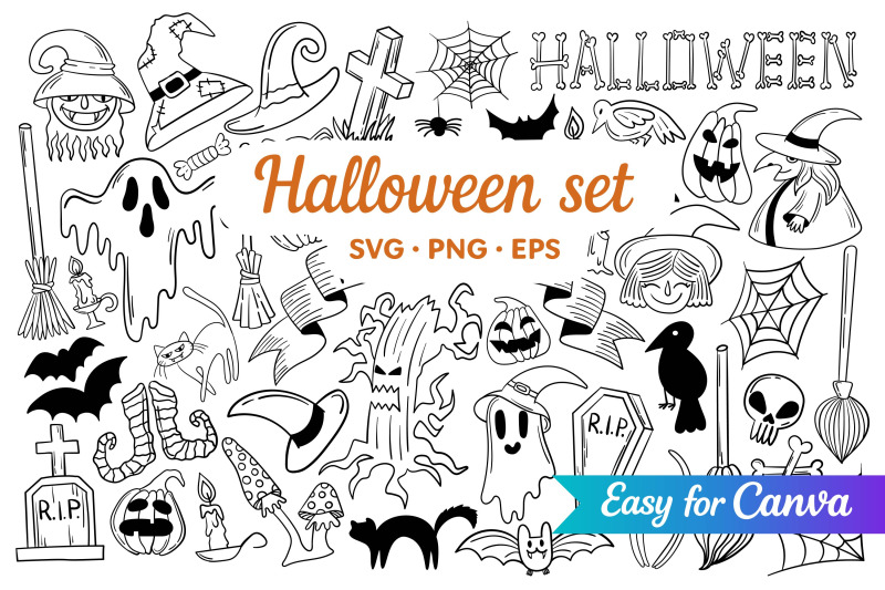 halloween-doodle-clipart-set